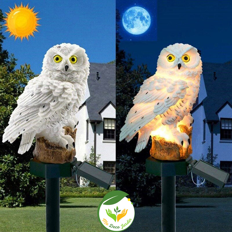 Lampe LED solaire extérieure en forme de chouette, idéale pour l'éclairage de jardin, avec capteur solaire intégré