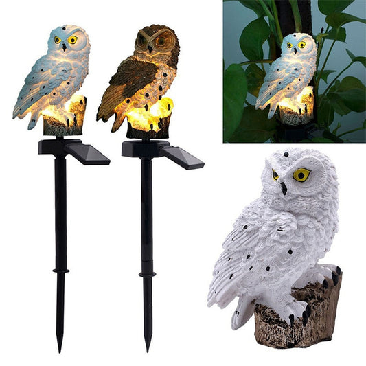 Lampe LED solaire extérieure en forme de chouette avec éclairage doux, parfaite pour embellir votre jardin.