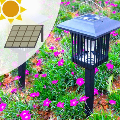 Lampe anti moustique JARDIN KILLERS de Madeco Jardin, solaire, idéale pour l'extérieur, entourée de fleurs colorées
